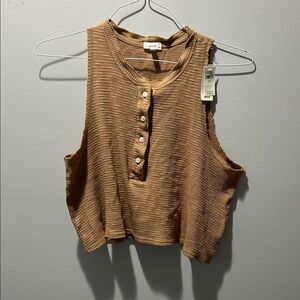 Aerie Textured Tan Buttoned Crop Top